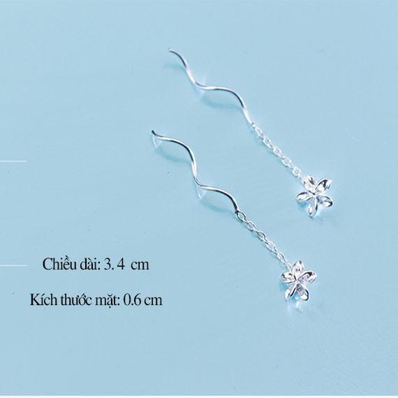 Khuyên tai bạc Ý s925 hoa 5 cánh dáng dài G2173 - AROCH Jewelry