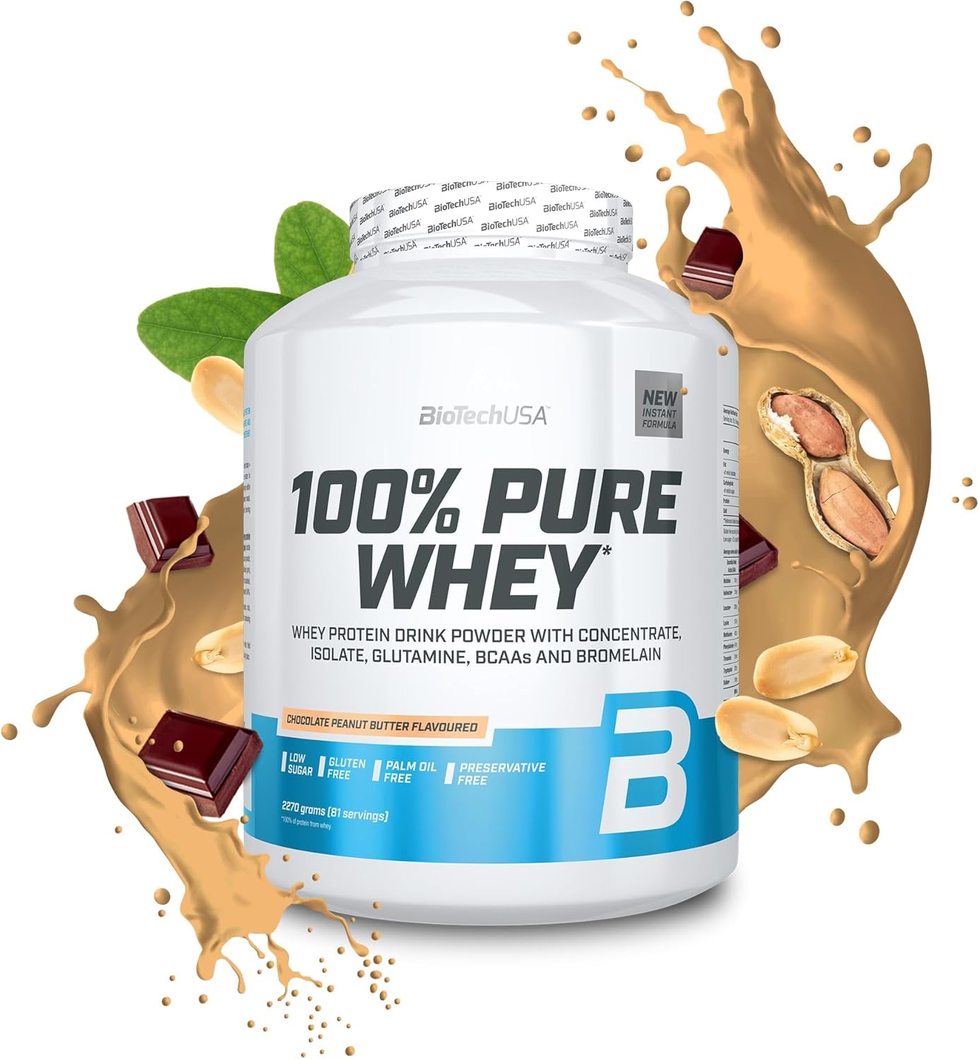 Sữa Bột BioTechUSA 100% Pure Whey 2.27KG (81 Lần Dùng),Hỗ trợ Phục Hồi và Phát triển Cơ Bắp, Bổ Sung 22G Protein, BCAA và Glutamine