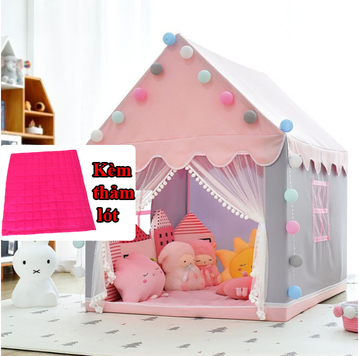 Lều Ngôi Nhà Vui Chơi Seka Cho Bé Cao Cấp - Lều Cắm Trại Công Chúa Hoàng Tử Tặng Kèm Đèn Nháy - Lều S5 - Hồng Thảm Lót