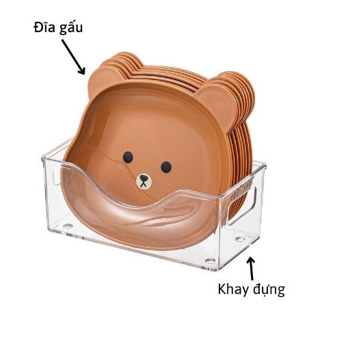 Set 8 Đĩa nhựa hình Gấu đựng thức ăn vặt tiện lợi, dĩa nhựa trang trí decor bàn ăn có khay đựng Catanshop