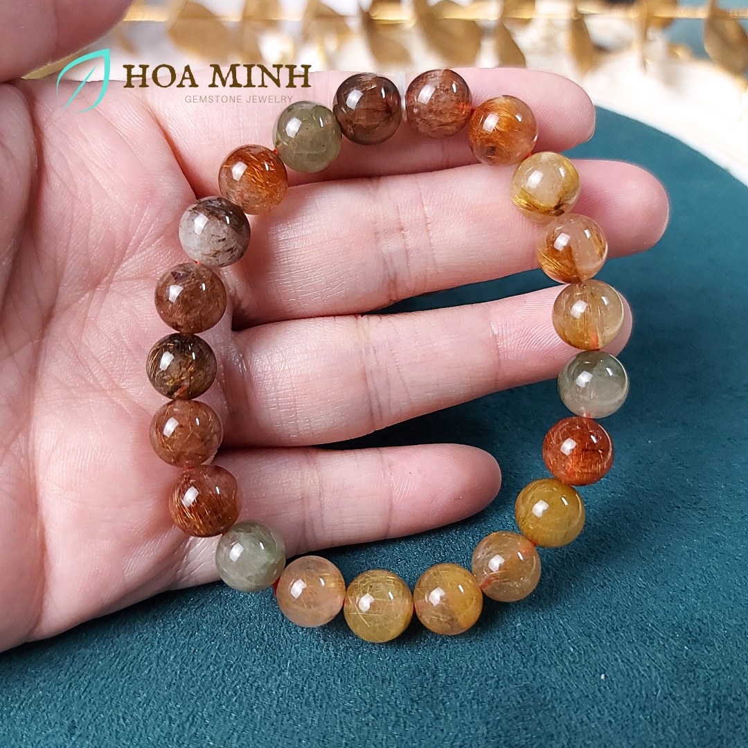 Vòng tay đá Thạch Anh Tóc tam tài size 9 li Thạch Anh Tóc Đỏ Thạch Anh Tóc Vàng Thạch Anh Tóc Xanh