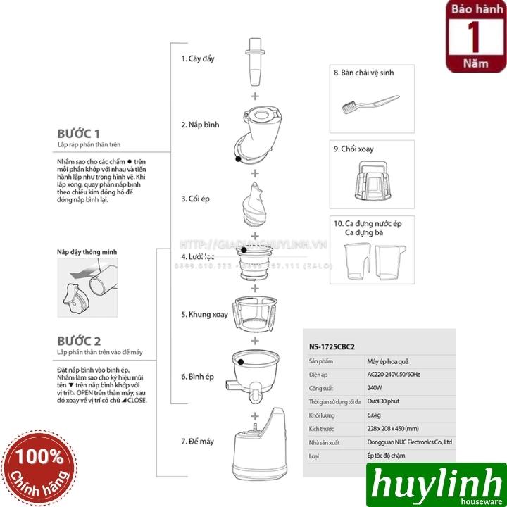 Máy ép trái cây chậm Kuvings NS-1725CBC2 - Hàng chính hãng