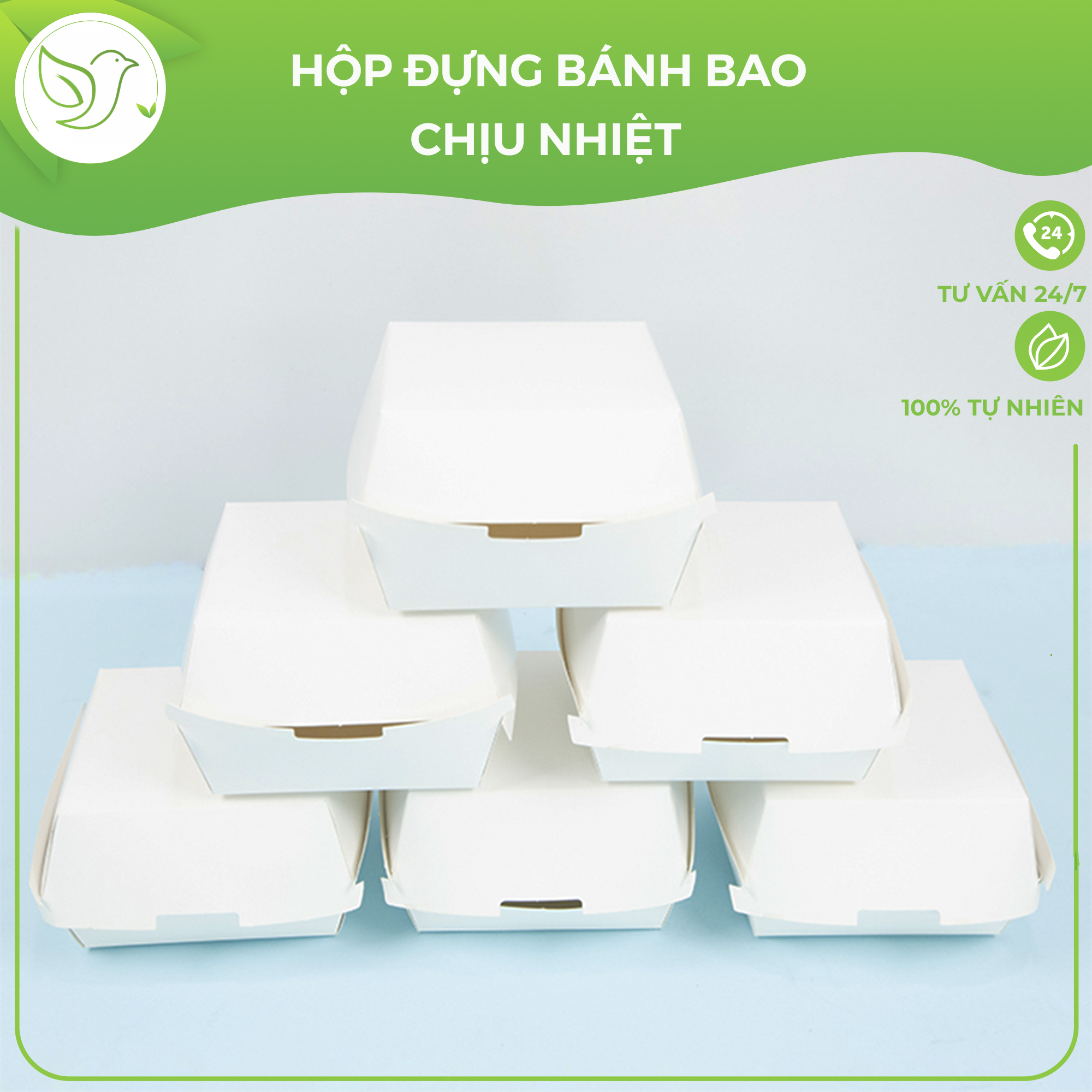 50 Hộp đựng bánh bao giấy 10x10x7cm tiện lợi an toàn, chịu nhiệt tốt, bảo vệ môi trường