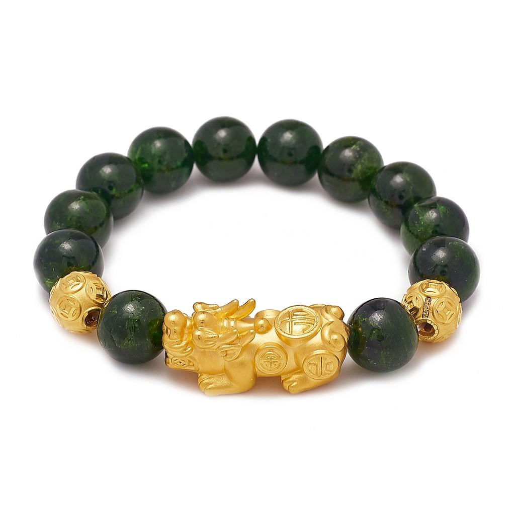 Vòng tay chuỗi hạt 10 mm phối Tì Hiu - Cầu Kim Tiền bạc mạ vàng 24k có nhiều màu lựa chọn trang sức Bạc Quang Thản