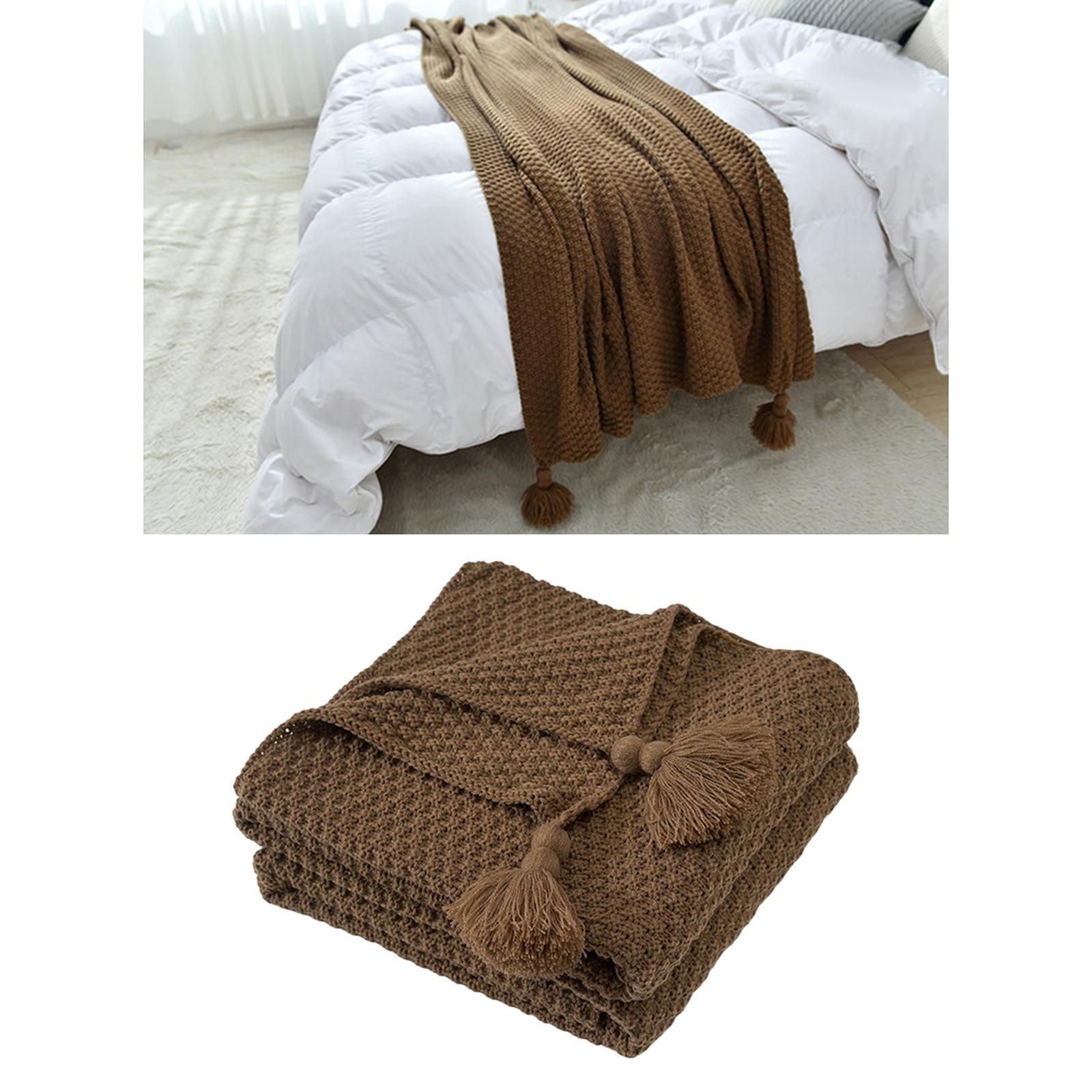 Knit Throw Blanket Camping Blanket with Tassel Soft for Bed Couch Sofa