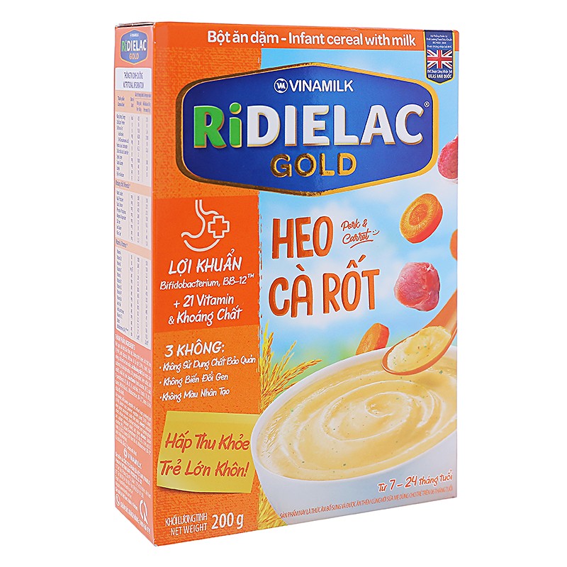 Bột ăn dặm Ridielac heo cà rốt hộp 200g (7 - 24 tháng)