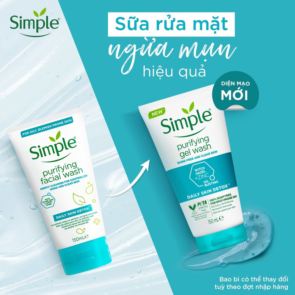 Sữa rửa mặt dưỡng ẩm không chứa xà phòng Simple