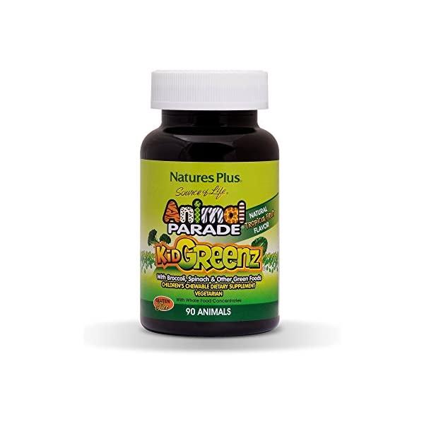 NaturesPlus Animal Parade Source of Life KidGreenz Children's Chewable - Tropical Fruit Flavor - 90 Animal Shaped Tablets - Vegetarian, Gluten-Free - 90 Servings
