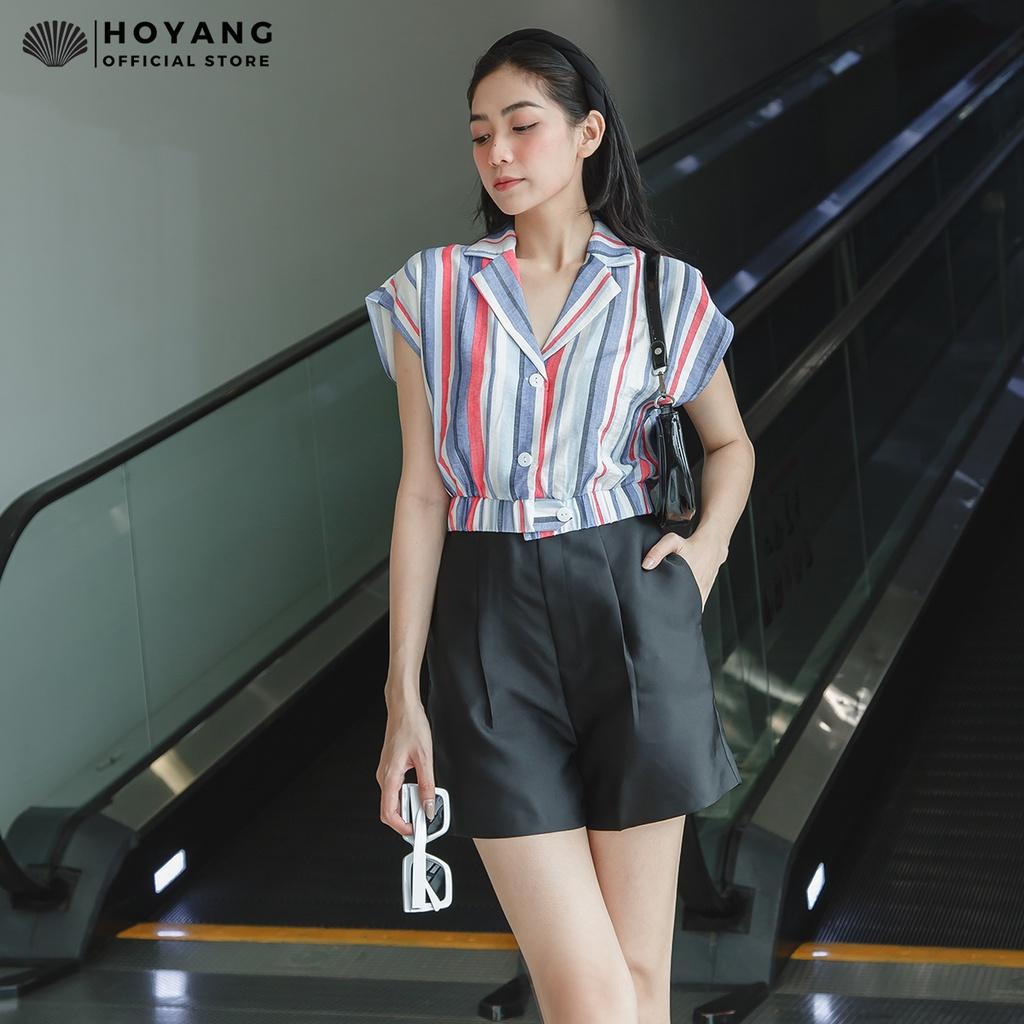 Áo Croptop Sơ Mi Tay Cánh Dơi Kẻ Sọc HOYANG A153