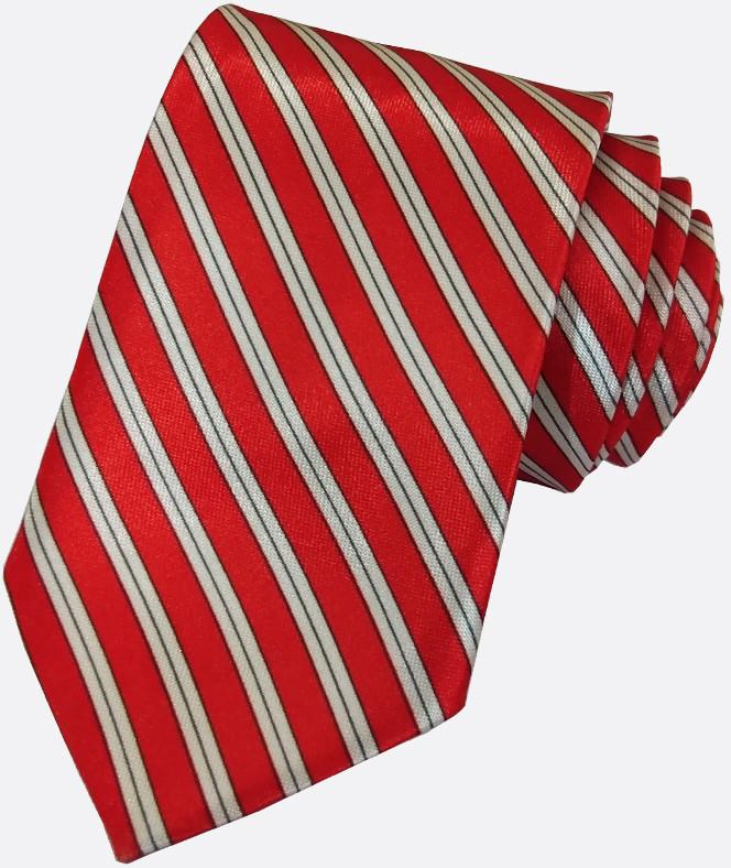 Cà vạt đỏ kẻ trắng vải bóng bản nhỏ 5 cm