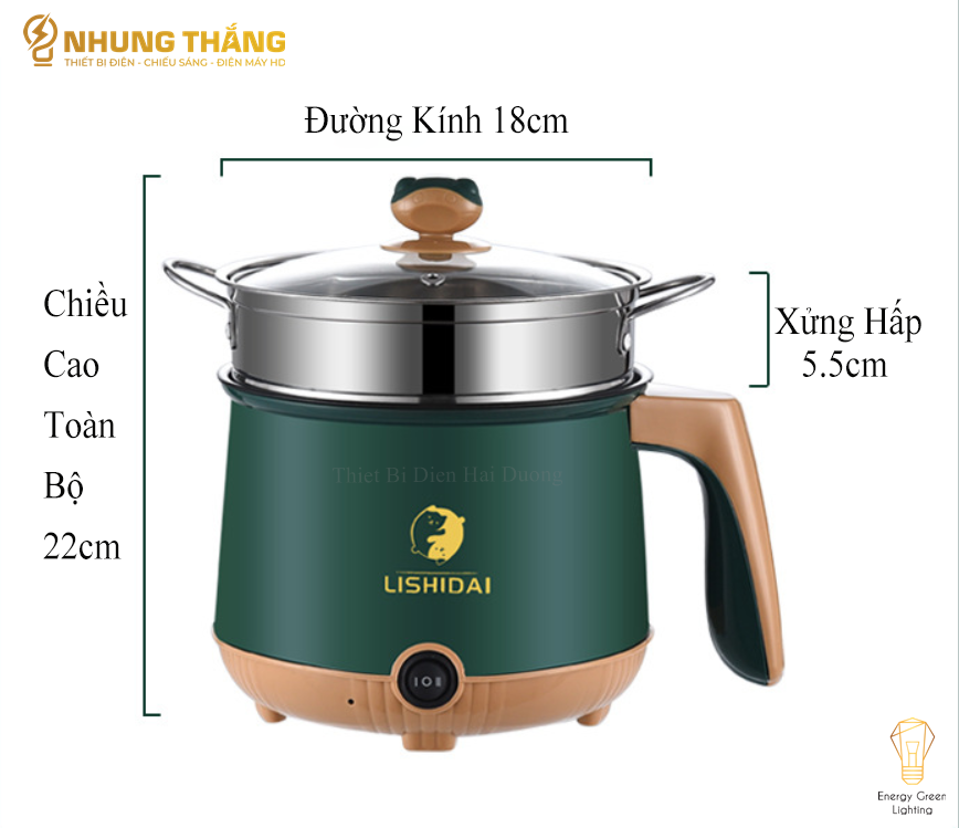 Nồi Lẩu Điện Lishidai Mini LZH-18 - Ca Nấu Mì,Chiên,Sào Đa Năng - Dung Tích 1.8L -Lòng Nồi Chống Dính - Có Video