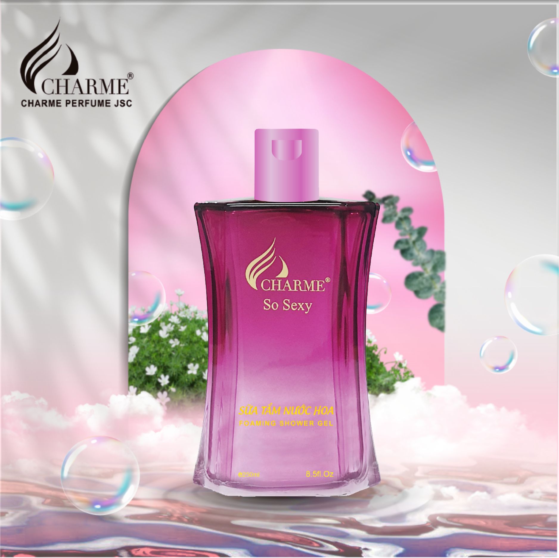 Sữa tắm nước hoa, Charme So Sexy, dòng sữa tắm trắng da, dưỡng ẩm toàn thân, dưỡng da trắng sáng, 250ml