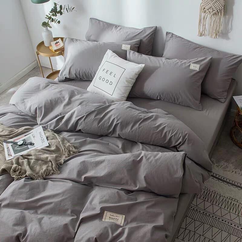 Bộ Chăn Ga Gối Cao Cấp Cotton TiCi Ghi