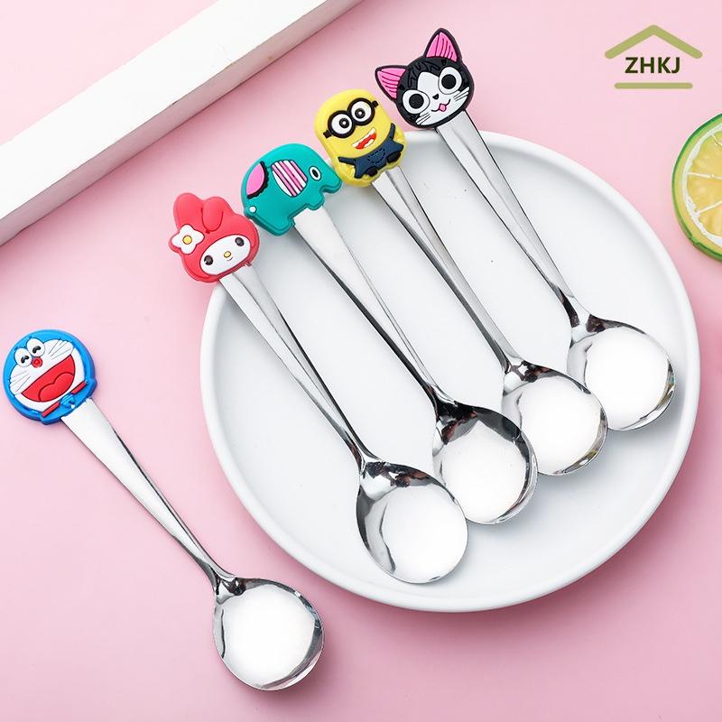 Muỗng Uống Cà Phê Bằng Thép Không Gỉ Với Tay Cầm Silicone Kiểu Dáng Hoạt Hình Xinh Xắn