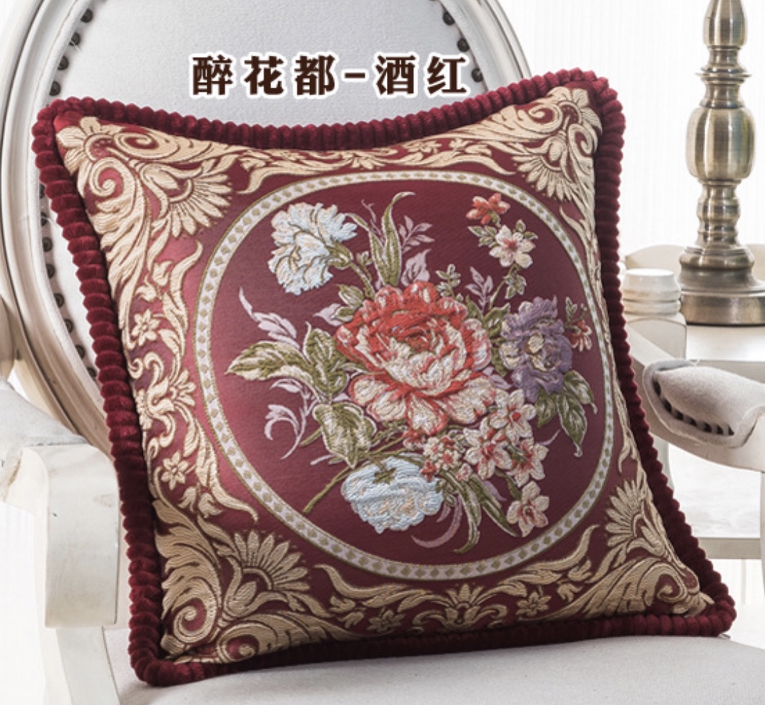 SET 4 Gối Tựa Lưng THÊU HOA HỒNG NỔI DÀNH CHO GHẾ GỖ CAO CẤP SBK0961 SIZE 48 X 48CM