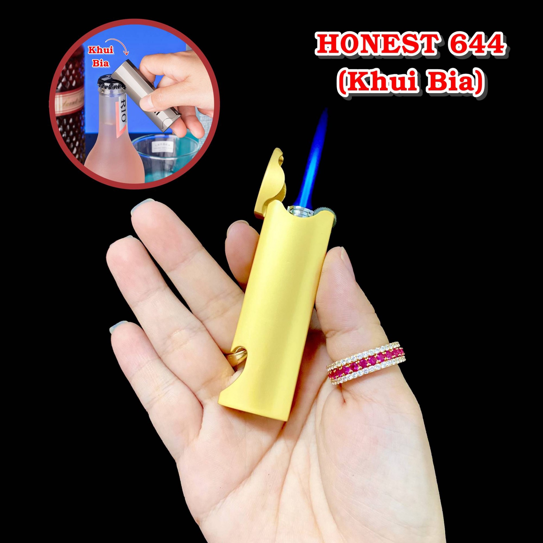 Hột quẹt bật lửa khè HONEST 644 khui bia gas đá rảnh tay - xài gas