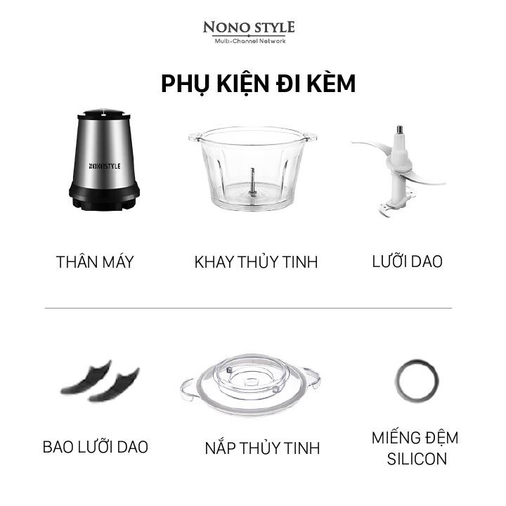 Máy Xay Thịt 2 Lưỡi Kép - Máy Xay Thực Phẩm Đăng Cối Thủy Tinh Nono Style