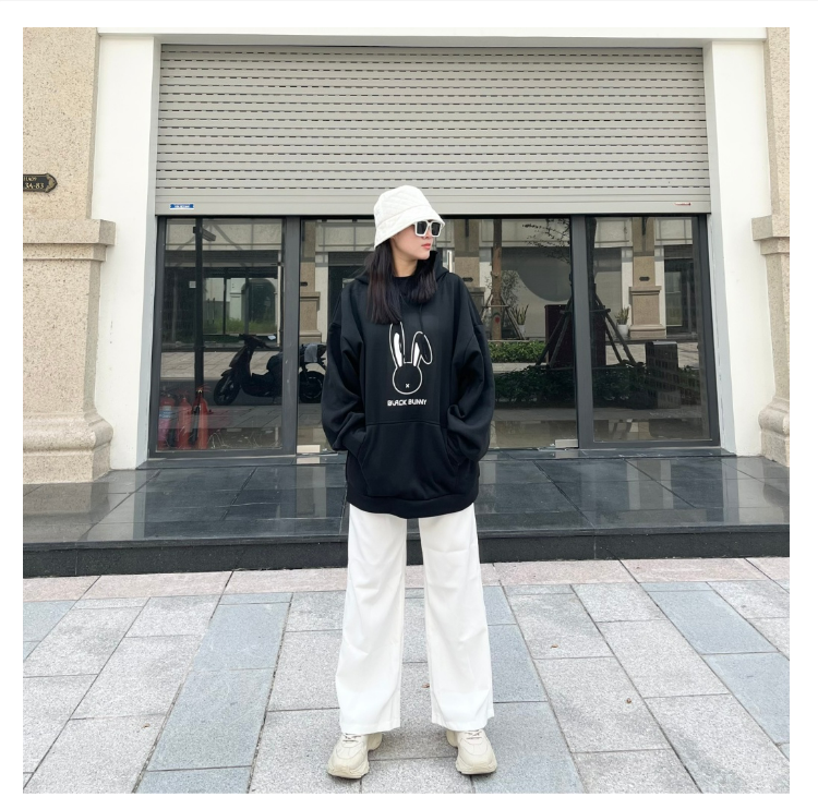 Áo hoodie unisex đen cho cả nam và nữ chất liệu nỉ bông cao cấp, không bai xù