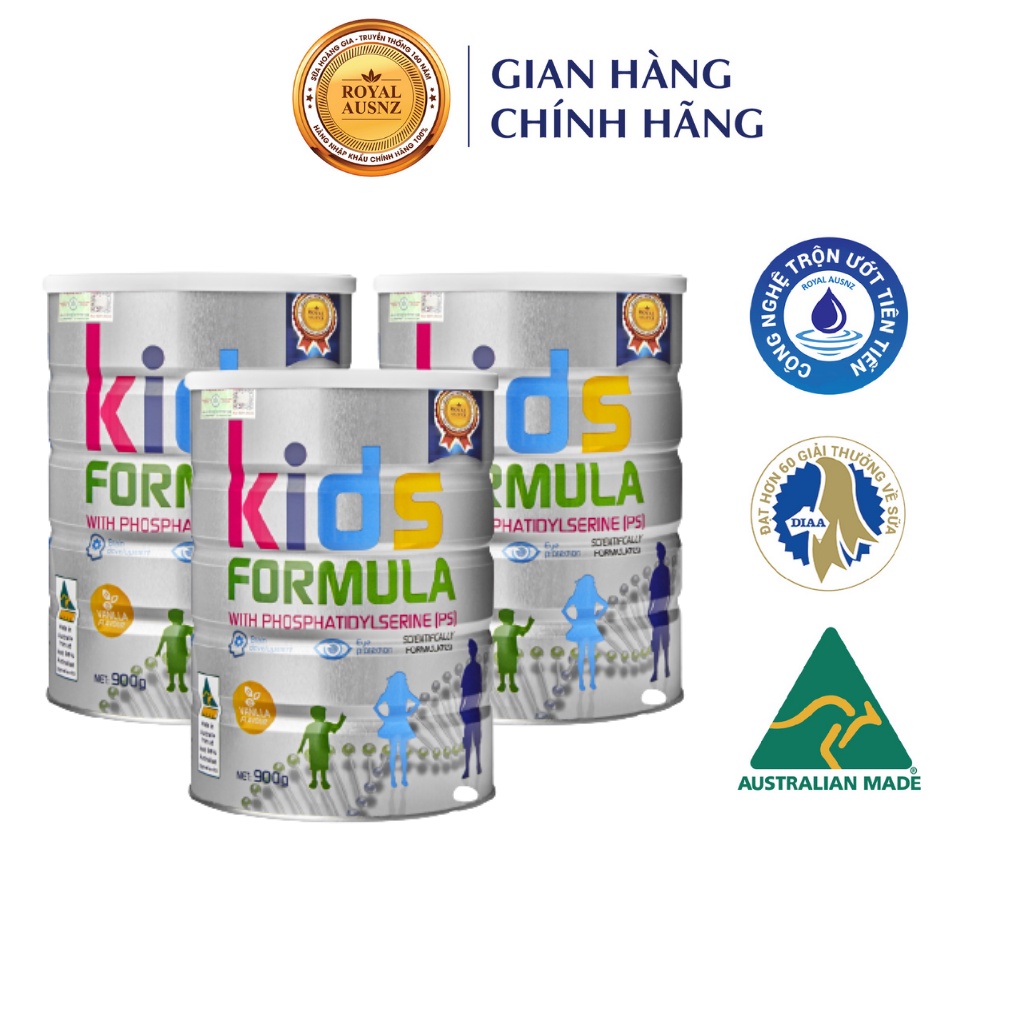 Combo 3 Hộp Sữa Bột Kids Formula ROYAL AUSNZ Bổ Sung Dưỡng Chất Cho Trẻ Từ 3-18 Tuổi 900g/hộp