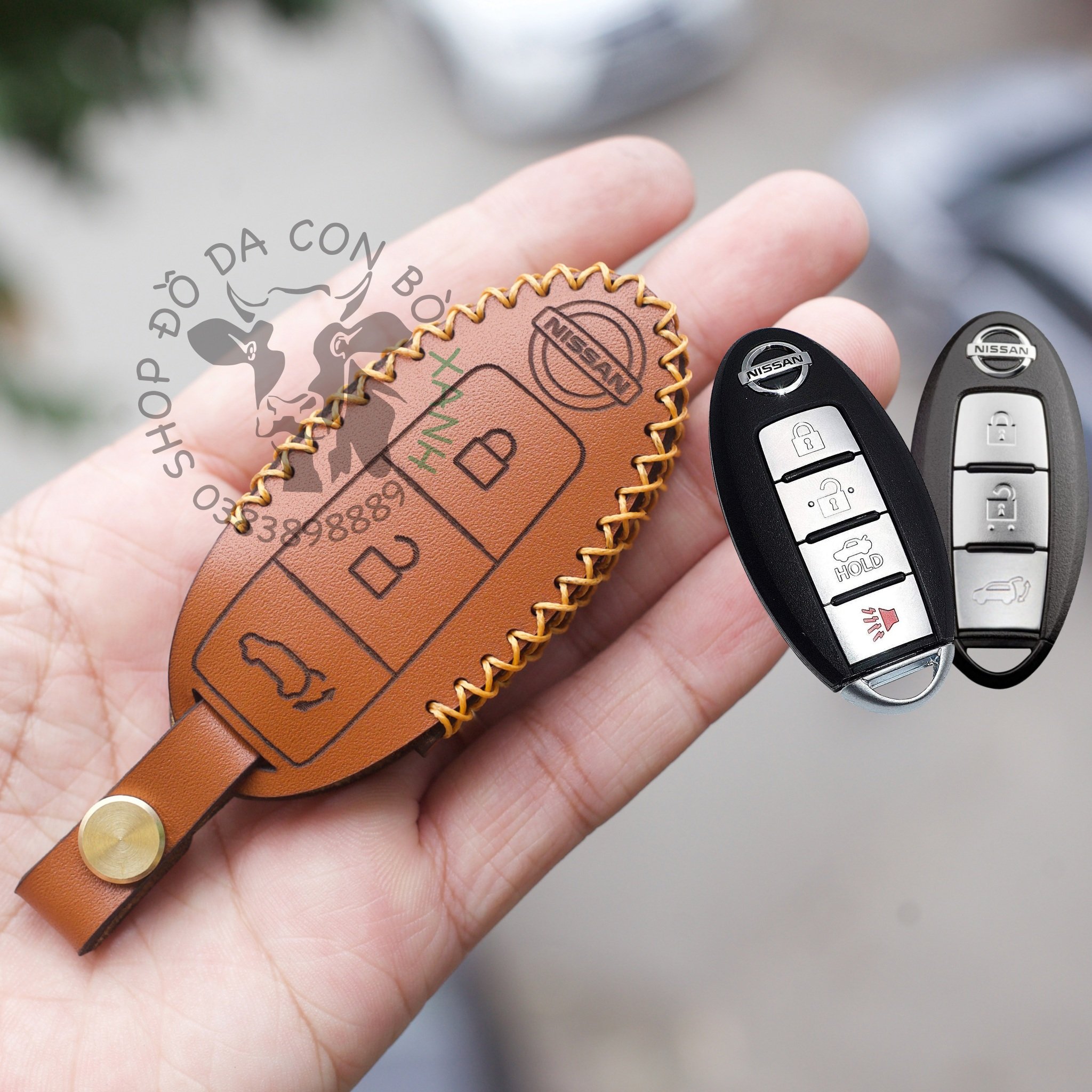 Bao Da dành cho chìa Khoá smartkey Nissan Xtrail, Teana, Terra, Navara, Sunny Handmade Da Thật 002