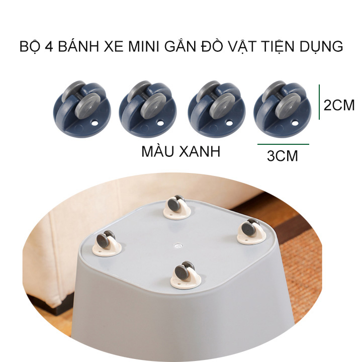 Combo bộ 4 bánh xe mini tiện dụng gắn đồ vật giúp di chuyển kệ, hộp, giá để đồ dễ dàng