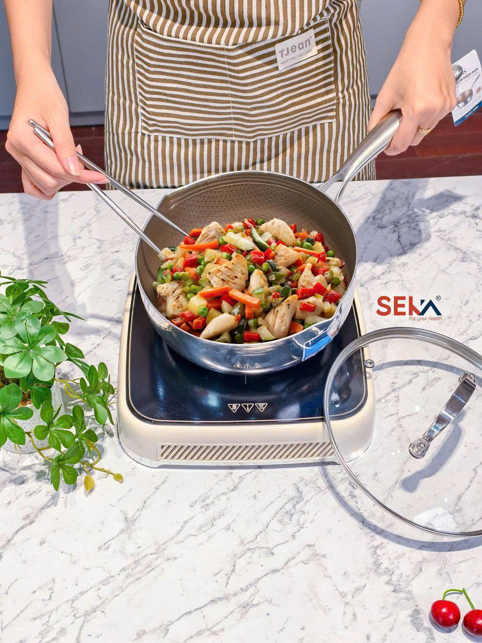 (Model New ) Chảo Sâu Lòng 7 Lớp inox316 TITANIUM SEKA 316S 22cm - 316M 24cm - 316L 26cm - Hàng Chính Hãng