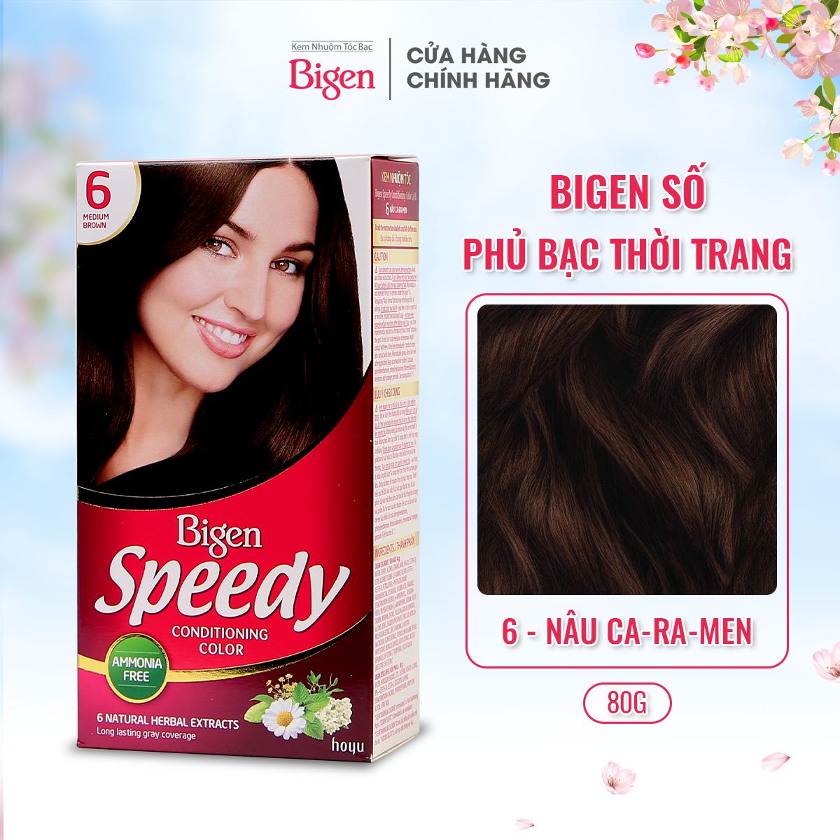 Thuốc Nhuộm Dưỡng Tóc Phủ Bạc Thảo Dược Bigen Speedy Thương Hiệu Nhật Bản 80Ml Dạng Kem - Bscc Số 6 - Nâu Caramen