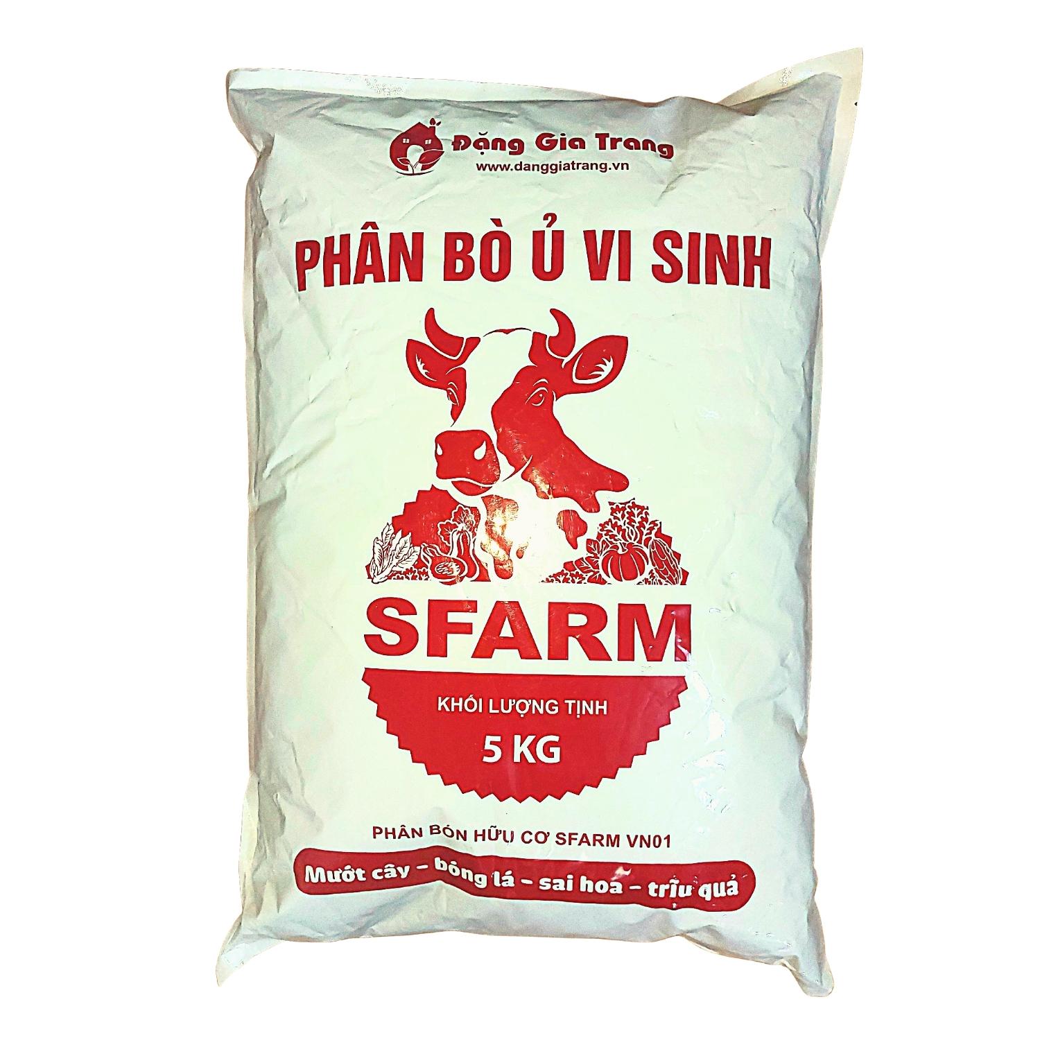 Phân bò ủ vi sinh SFARM đã qua xử lý - Kích rễ, Kích hoa, Đẹp hoa, Đẹp quả - Túi 5kg - Cây Xanh Store