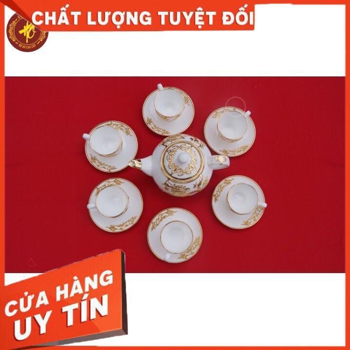 Bộ ấm chén Lưỡng Long - Bọc đồng pha vàng chống phai