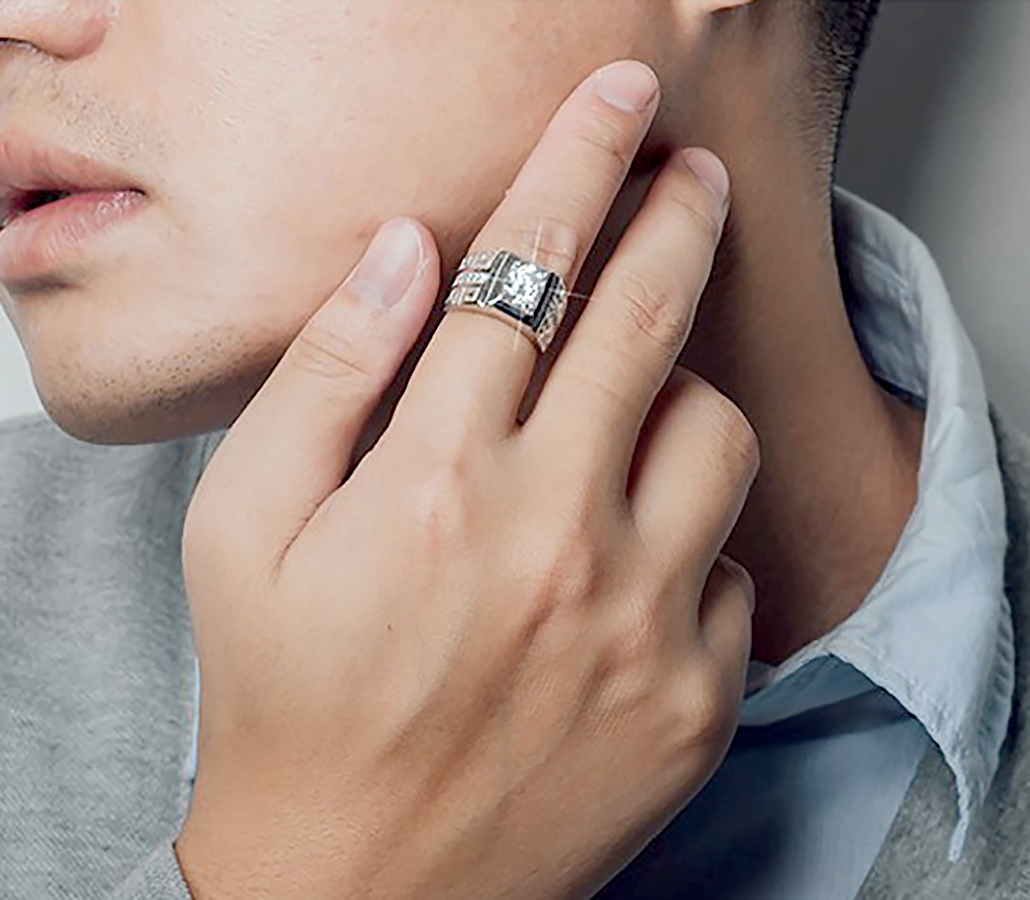 Nhẫn bạc nam Đính Đá pha lê trằng - Trang sức bạc Panmila