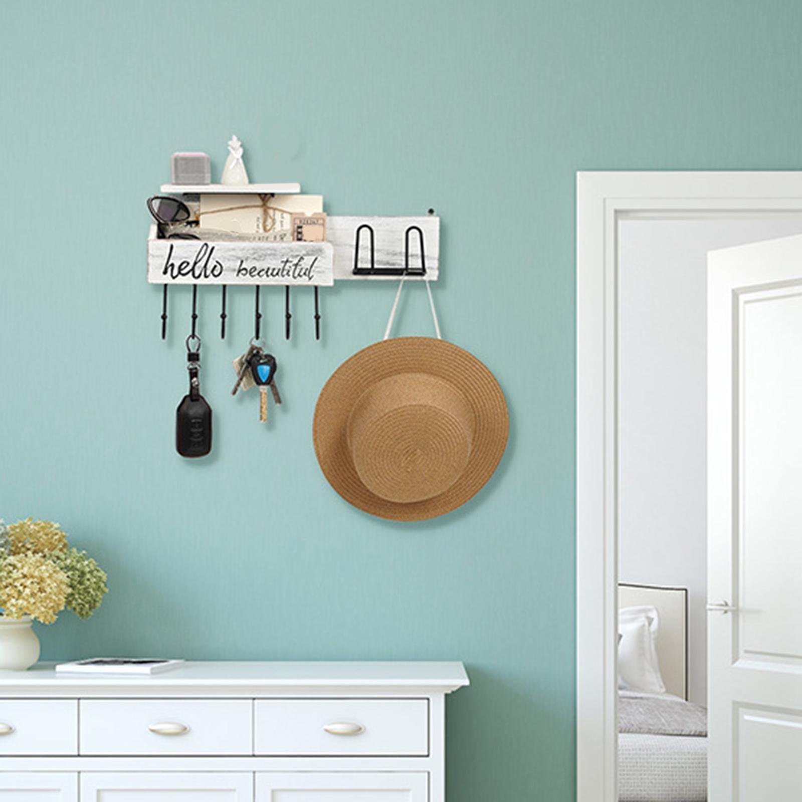 Wall Mounted Key Holder Hooks Rack Letters Living Room Wooden Mail Organizer