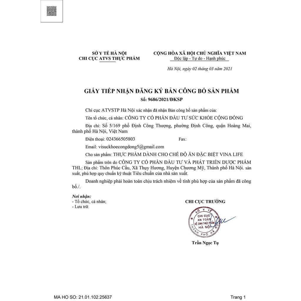 Thực Phẩm Dành Cho Chế Độ Ăn Đặc Biệt VINA LIFE - Sữa Thực Dưỡng Bổ sung dinh dưỡng cho người ăn kiêng, tăng cường hệ miễn dịch