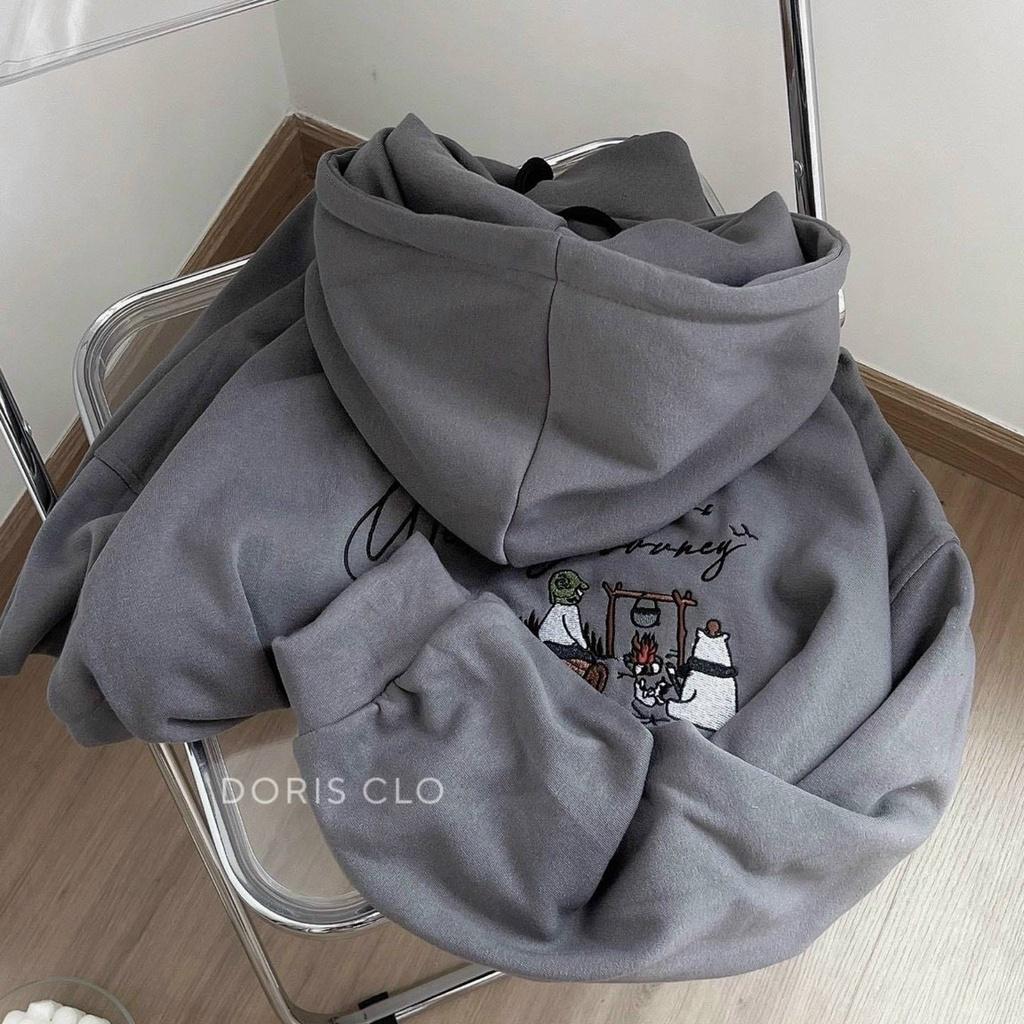 Áo Hoodie Wind Logo Thêu Vải Nỉ Cao Cấp Phối Nón 2 lớp Phong Cách Ulzzang Unisex Cá Tính Hot Trend Mới