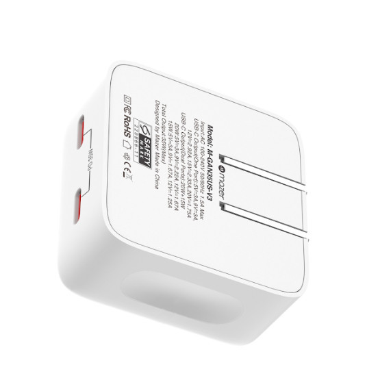 Củ sạc nhanh Mazer GanPrestige 35W US Wall Charger Siêu Nhỏ 02 Cổng USB-C Có Đèn Led Báo Sạc Nhanh Hàng Chính Hãng