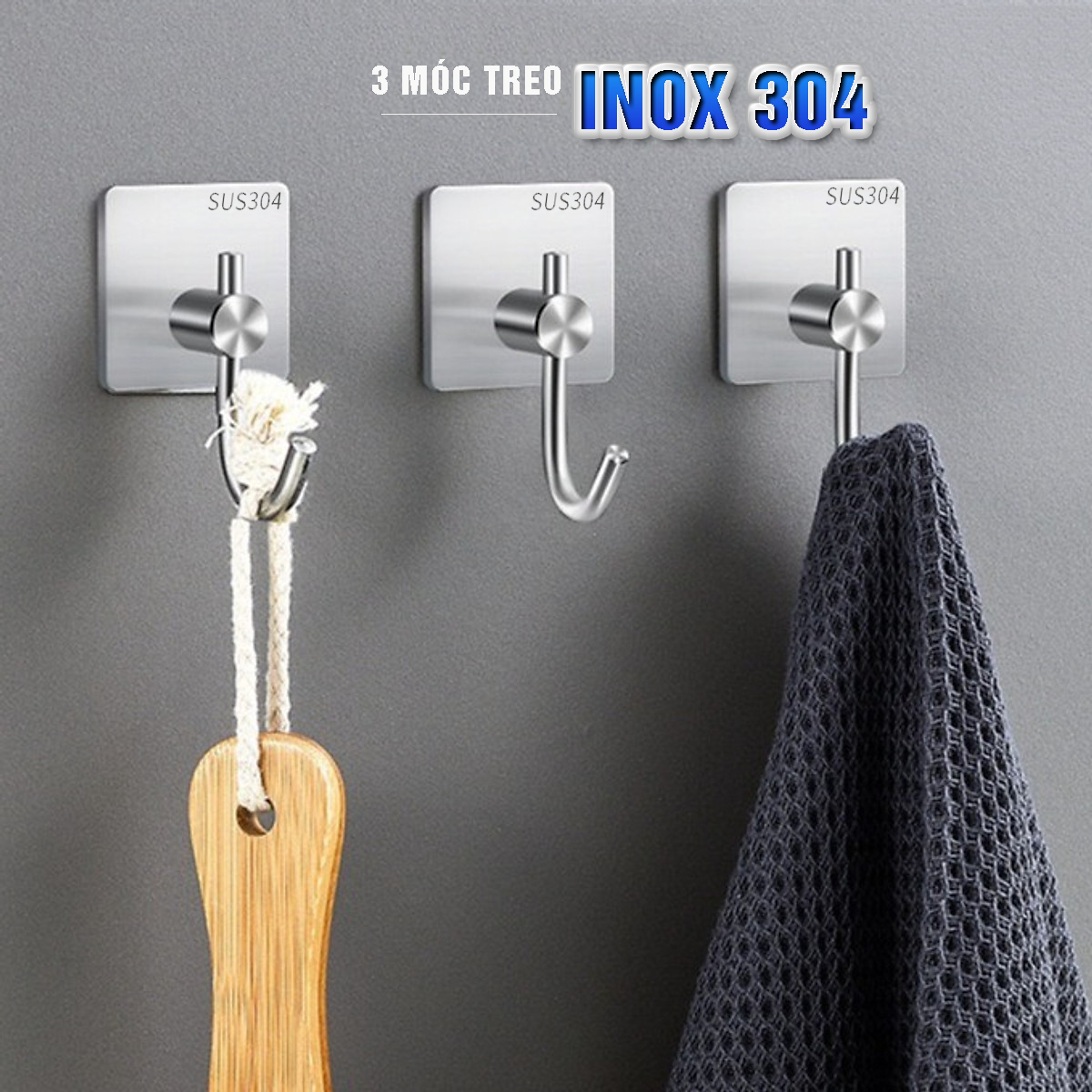 Combo 4 móc treo loại D, Inox 304, SUS304 dùng miếng dính dán tường không cần khoan, xắp xếp treo đồ đạc gọn gàng, tiết kiệm không gian, đồ dùng gia đình, bếp, phòng khách Dan House 311-D4