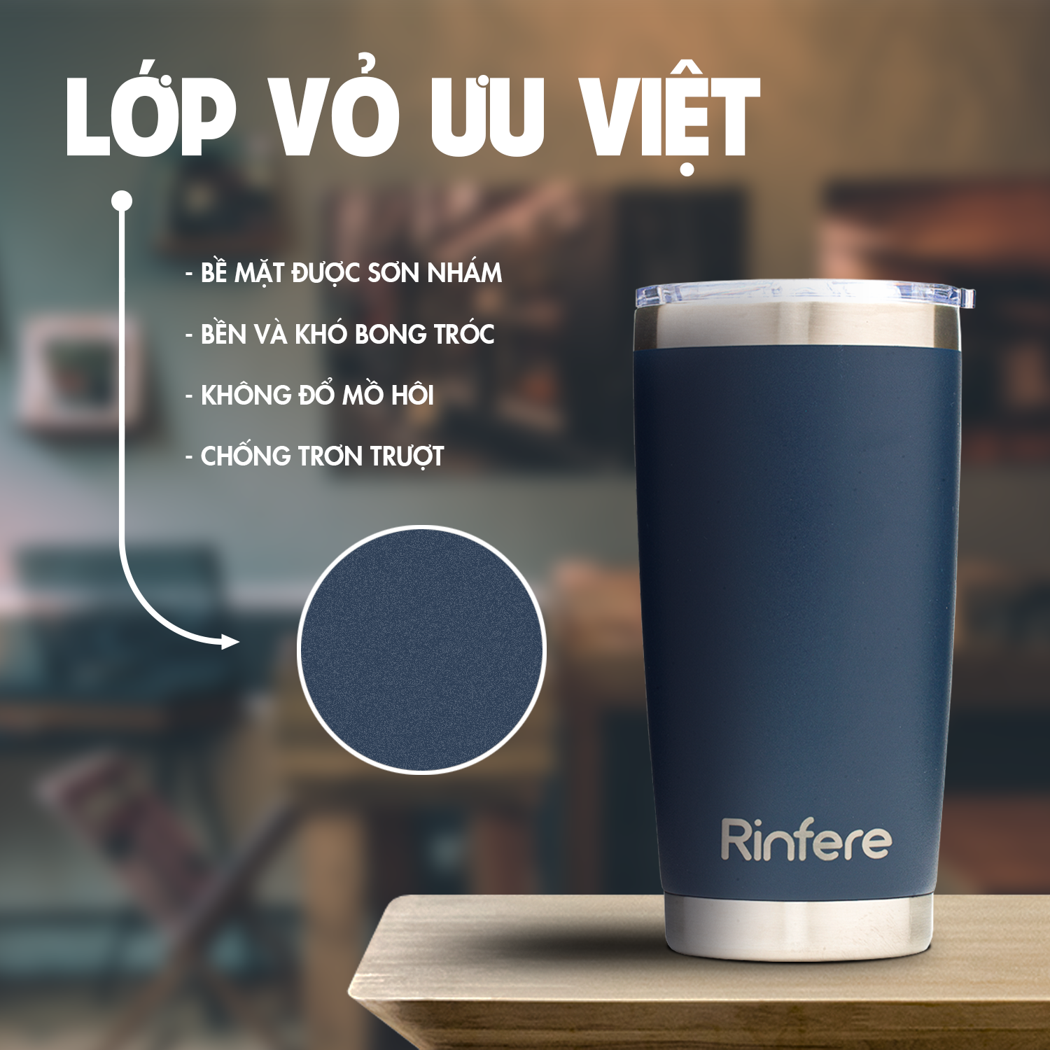 Ly Giữ Nhiệt Nắp Trượt Chống Tràn Rinfere - Tặng Kèm Ống Hút Không Gỉ, Dụng Cụ Vệ Sinh Ông Hút