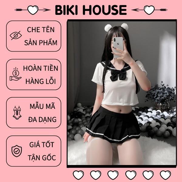 Đồ ngủ sexy cosplay nữ sinh cao cấp phối nơ đáng yêu váy xếp ly đồng phục học sinh đỏ đen gợi cảm BIKI HOUSE N767 - HCM