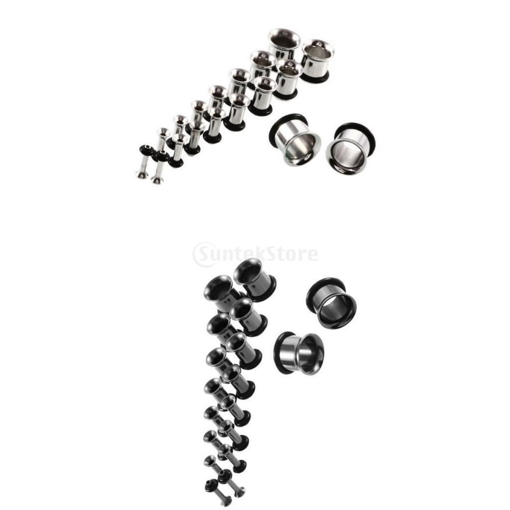 18-Pair Stainless Steel Ear Gauges Stretching Tunnel Plugs 14g-00g