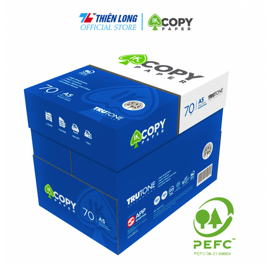 Combo 5 Ream giấy A5 70 gsm IK Copy (500 tờ) - Hàng nhập khẩu Indonesia