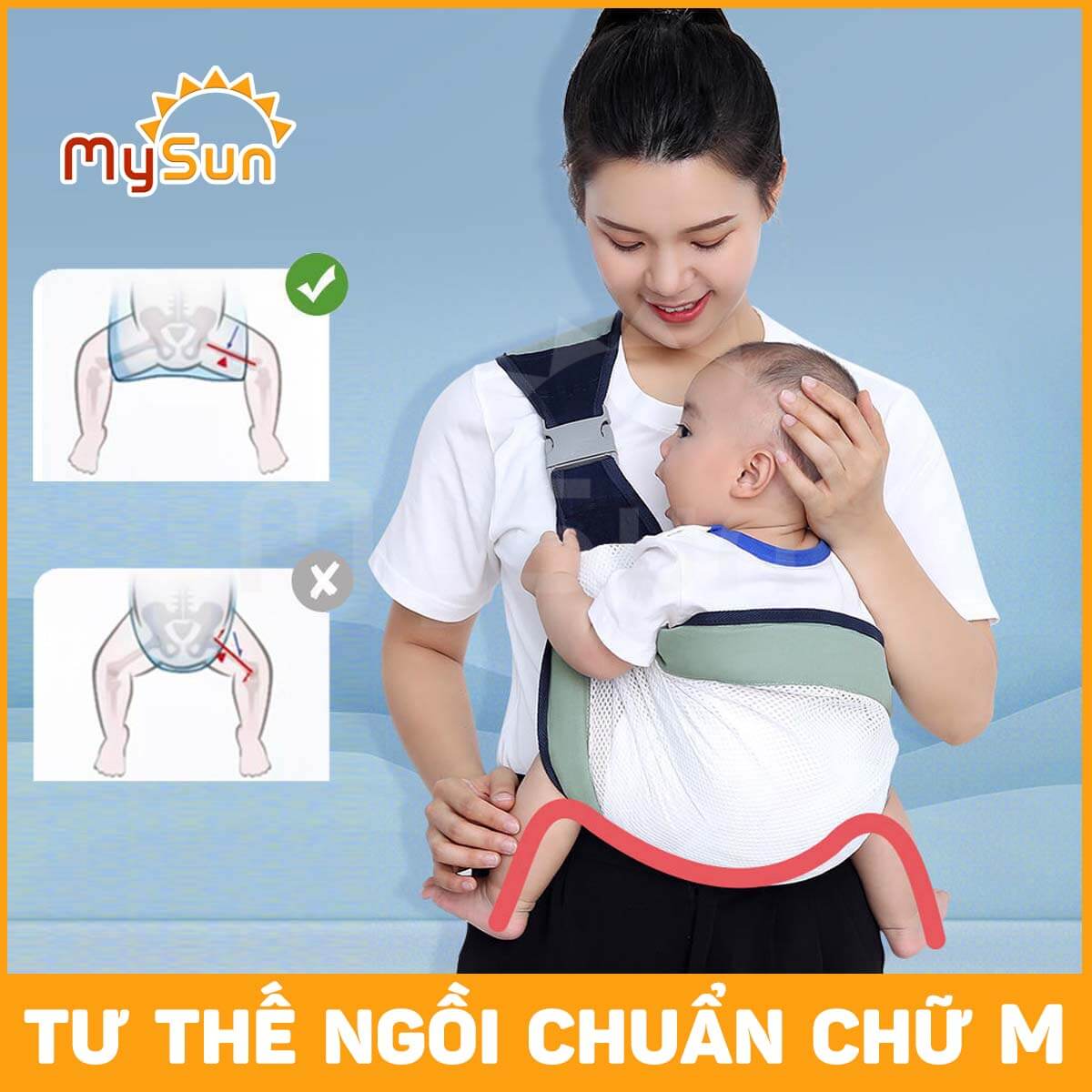 Đai địu bằng vải lưới giá rẻ cho em bé điệu trẻ sơ sinh bế nằm ngang MySun