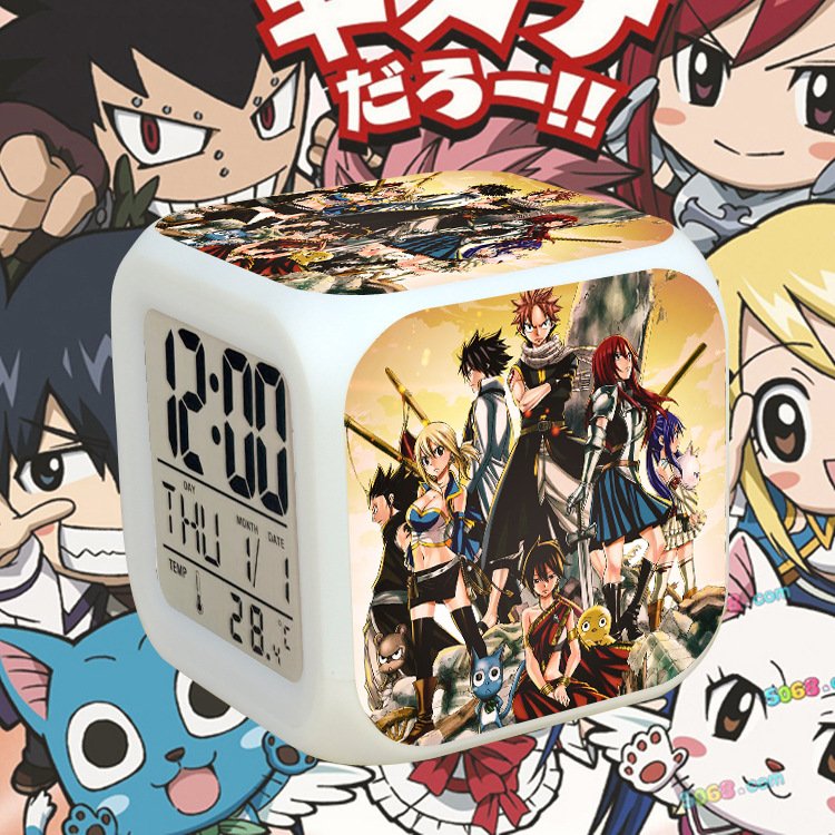 Đồng hồ báo thức để bàn in hình HỘI PHÁP SƯ FAIRY TAIL đèn LED đổi màu anime chibi tiện lợi xinh xắn