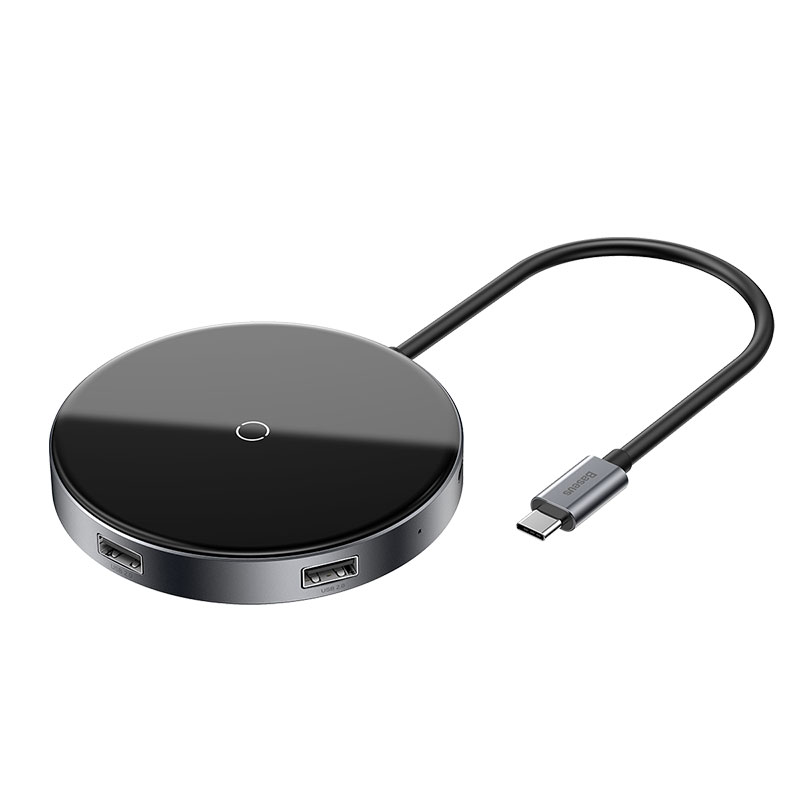 Hub chuyển Type C sang USB tích hợp sạc nhanh không dây Baseus Circular Mirror Wireless Charger 6 in 1 - Hàng chính hãng