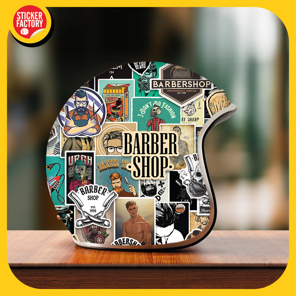 Barber hớt tóc - Set 100 sticker decal hình dán nón bảo hiểm, laptop, xe máy, ô tô - STICKER FACTORY