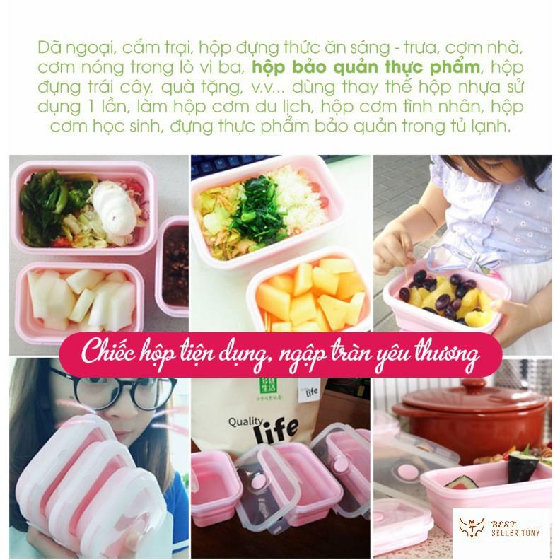 Bộ 3 hộp đựng thức ăn Silicon xếp gọn Baby hồng phần