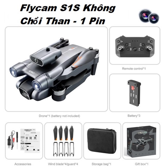 Flycam 4k Drone S1S Bay xa 2km LSRC-S1S - 2023, Máy bay không người lái RC mới 450g 4K HD Gimbal Chống rung, Tránh chướng ngại vật 360 °, Một phím cất cánh Động cơ không chổi than