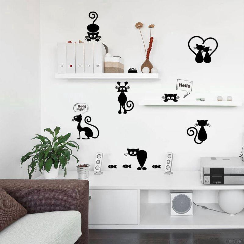 Giấy sticker mèo đen dán tường