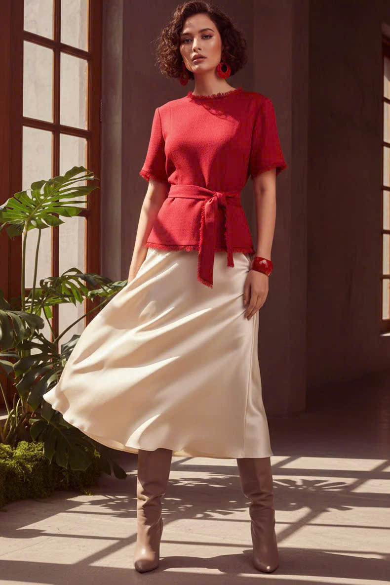 Áo Thắt Eo Peplum Tweed Đỏ Thanh Minh Top242 thời trang thiết kế Hity