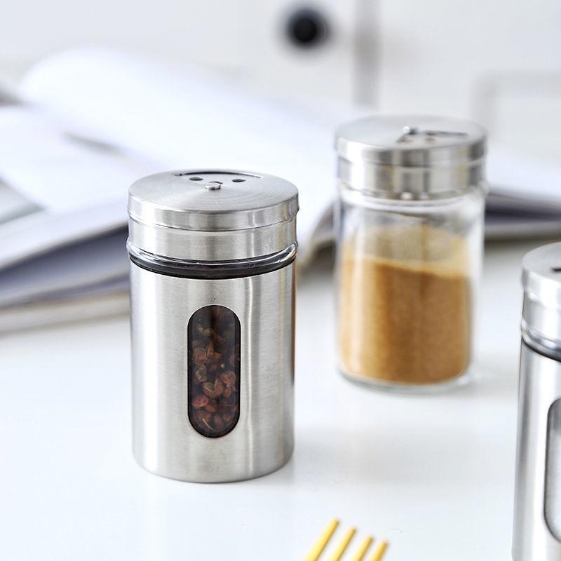 Lọ Rắc Tiêu / Muối Inox Lọ Đựng Gia Vị Hủ Đựng Tăm Bằng Kính Bọc Thép Không Gỉ Tiện Dụng Cho Nhà Bếp