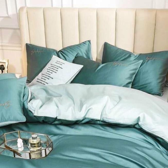Set 5 Món Chăn Trần Bông Ga Gối Tencel 40s SUMOI - Xanh Rêu LAN PHAM BEDDING