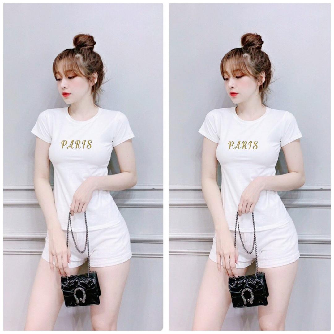 Áo thun nữ MXM ôm body thêu chữ Paris cotton 4 chiều từ 40kg - 52kg ( ANU029 )